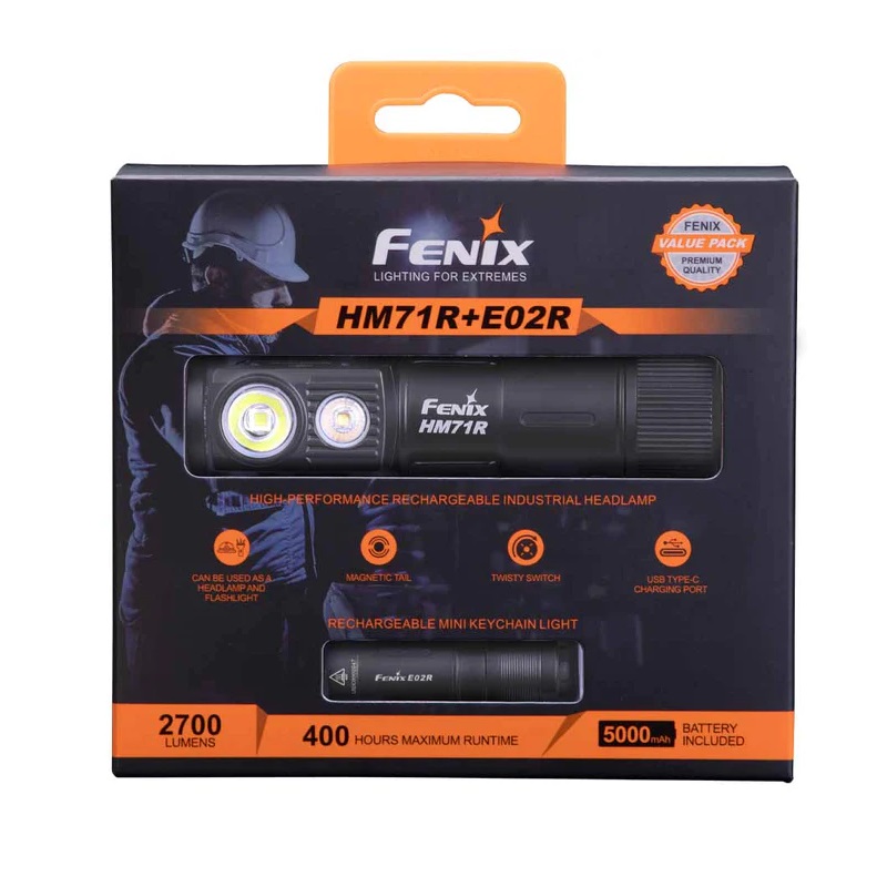 Челник Fenix HM71R LED + Фенер Fenix E02R LED – ПОДАРЪЧЕН КОМПЛЕКТ