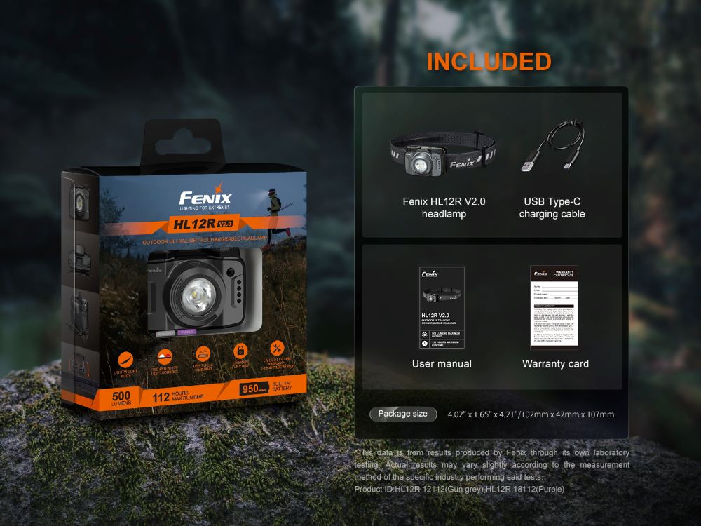 Челник с презареждаема батерия Fenix HL12R V2.0 LED лилав 500 лумена - Image 10