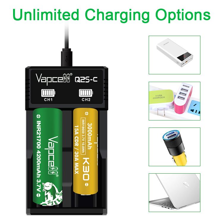 Универсално зарядно устройство за батерии Vapcell Q2S-C с два слота - Image 3