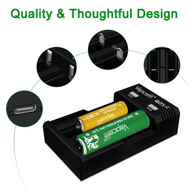 Универсално зарядно устройство за батерии Vapcell Q2S-C с два слота - Image 4